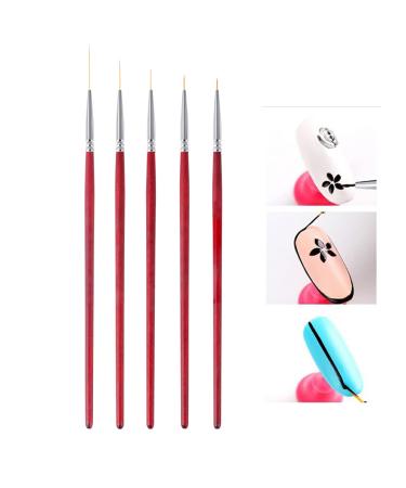 5 Pcs Nail Art Liner Brushes Professional Painting Nail Art Design Brush Pen Set Nail Art Point Drill Drawing Brush Pen Thin Nail Art Brush 6/9/12/18/24mm