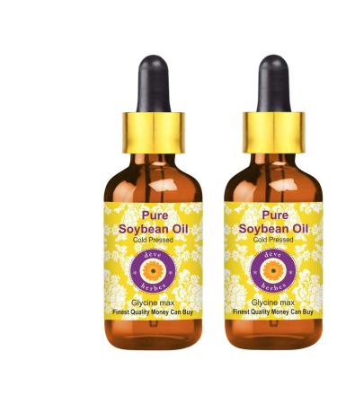 DEve Herbes Pure Soybean Oil (Glycin Max) with glass dripper natural therapeutic quality cold -pressed (Pack of Two) 100ml X 2 (6.76 oz)
