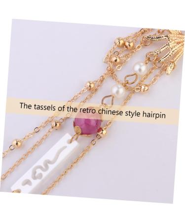 FOMIYES 1pc Pearl Hairpin Gold Hair Pin Gold Tassel Jaw Trainer Chinese Wedding Decoration Japanese Hair Accessories Chinese Hairpin Wood Hair Fork Pink Miss Hair Clip Classical - Buy Online on GoSupps.com