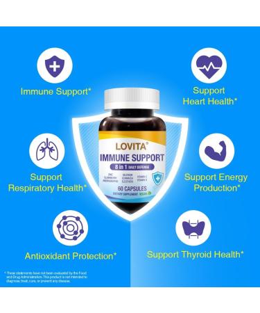 Lovita Immune Support 8 in 1 Daily Defense Elderberry with Zinc Vitamin C&D Echinacea Selenium Andrographis & Siberian Ginseng Extract 60 Vegan Capsules 60 Count (Pack of 1) Standard Package - Buy Online on GoSupps.com