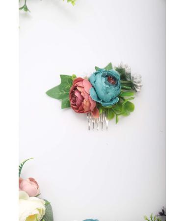 Deniferymakeup Bloomy Daisy Flower Hair Comb Rose flower Wedding Bridal Photo Shoot Greenery Headpiece for wome(Red and Deep Blue) - Buy Online on GoSupps.com