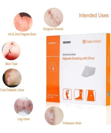 Silver Calcium Alginate Wound Dressing Pad 4x5 - High Absorbency Non-Stick Ag Gauze for Pressure Ulcers, Bed Sores, Diabetic Foot Ulcers - 5 Packs - Buy Online on GoSupps.com