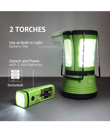 LE Rechargeable Camping Lantern 600LM with Detachable Flashlight - Perfect for Hurricane Emergency, Hiking & Fishing - USB Cable and Car Charger Included - Buy Online on GoSupps.com