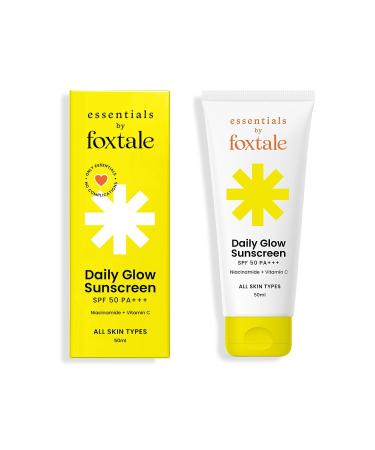 Essentials Daily Glow Sunscreen SPF 50 PA+++ with Vitamin C and Niacinamide UVA and UVB filters - No White Cast Non-Greasy Formula Anti-Tan Formula For Men & Women 50 ml