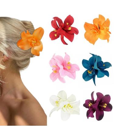 ZSPERKLA 6PCS Bohemian Flower Hairpin Artificial Hawaiian Orchid Flower Hair Clips for Women and Girls Bridal Wedding Party Beach Hair Accessories
