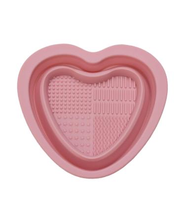 Yianyal Foldable Makeup Brush Cleaning Bowl Heart Shape Silicone Make up Brush Cleaner | Portable Washing Tool for Brushes Sponges Brush Cleaning Pad pink