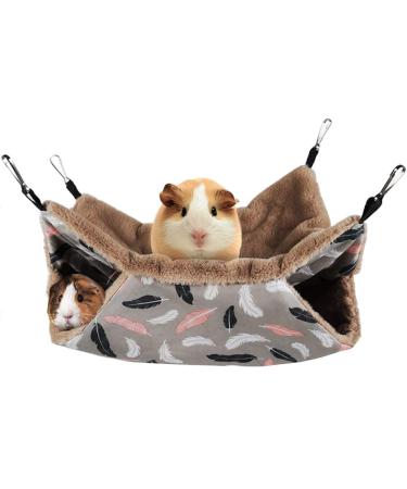 Small Pet Cage Hammock, 2 Tier Hanging Bed for Small Animals Pet Cage Hammock Accessories Bedding Chinchilla Parrot Sugar Glider Ferrets Rat Hamster Rat Playing Sleeping 13.38x 13.38 Brown