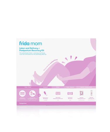 Frida Mom Hospital Packing Kit for Labor, Delivery, & Postpartum | Nursing Gown, Socks, Peri Bottle, Disposable Underwear, Ice Maxi Pads, Pad Liners, Perineal Foam, Toiletry Bag (15 PIECE GIFT SET)