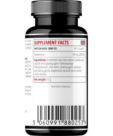 Nattokinase High Strength 100mg (2000 FU) - 60 Vegan Capsules - 2 Months Supply - Nattokinase Enzymes from Fermented Soybeans - Food Supplement - by Apollo's Hegemony - Buy Online on GoSupps.com