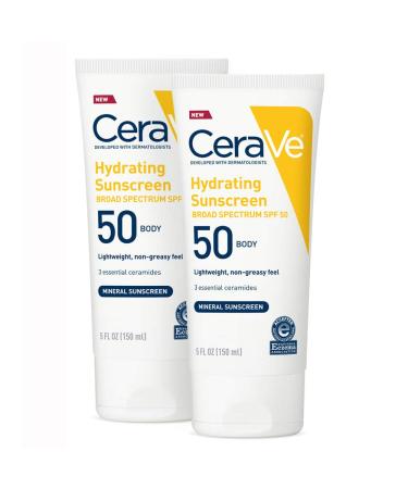 CeraVe 100% Mineral Sunscreen Spf 50 | Body Sunscreen With Zinc oxide & Titanium Dioxide for Sensitive Skin | 5 Oz 2 Pack