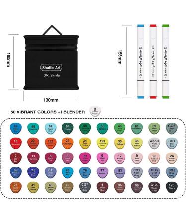 Shuttle Art 51 Colors Dual Tip Alcohol Based Art Markers with Case - Perfect for Illustration and Adult Coloring - Buy Online on GoSupps.com