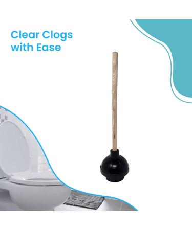 Heavy Duty Black Toilet Plunger with Double Thrust Suction Cup - Long Wooden Handle - Clogged Toilet Solution for Bathroom - Buy Online on GoSupps.com
