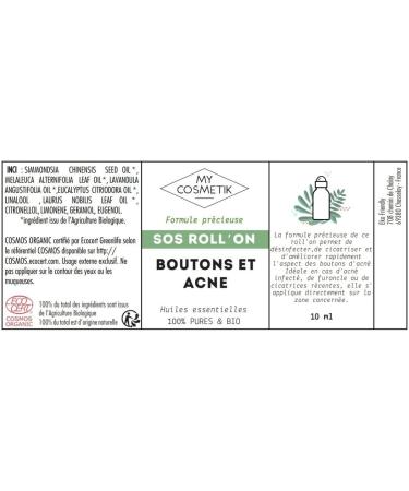 MY COSMETIK Roll on: SOS pimples and acne - Easy to apply - Concentrates the most effective essential oils and vegetable oils - 100% pure and organic - 10 ml - MY COSMETIK - Buy Online on GoSupps.com