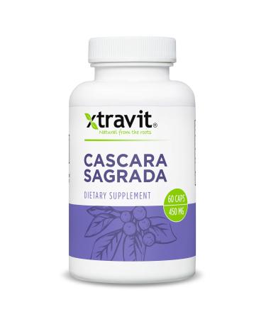 Xtravit Cascara Sagrada Supplement Fast Acting Natural Herbal Laxative Supplements for Men & Women - Ease Constipation & Promote Regularity - Gentle Vegan Non-GMO Gluten-Free 450mg 60 Capsules
