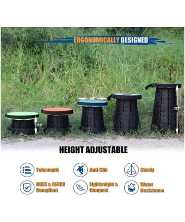 Telescoping Camping Stool | Collapsible & Adjustable | Portable Foldable Stool for Camping, Gym, Hiking | Max Load 400 LBs | Black - Buy Online on GoSupps.com