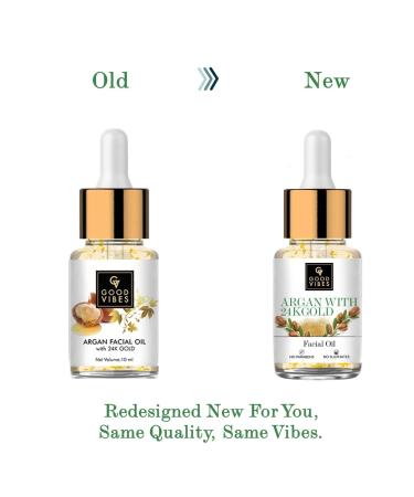 Good Vibes Argan 24K Gold Facial Oil | Anti-Aging & Collagen Boosting | Antioxidant-Rich for All Skin Types | No Parabens & Sulphates | 10 ml - Buy Online on GoSupps.com