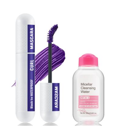 Set de mascara et d maquillant color mascara noir anti-boulochage violet bleu volumineux de charme longue dur e 5 g (Lot de 2) # 04 Violet