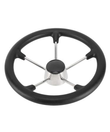 DasMarine 5 Spoke 13.5" Dia. Boat Steering Wheel,3/4" Shaft,25 Degree Dish,304 Stainless Steel Steering Wheel with Black PU Foam (13.5" without knob)