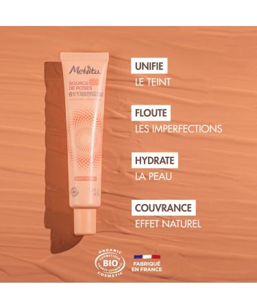 Melvita BB Cr me Source de Roses Hell - 100% Natural Bio-Certified Silicone-Free | 6-in-1 Natural Coverage & Imperfection Concealer - 40ml Tube - Buy Online on GoSupps.com