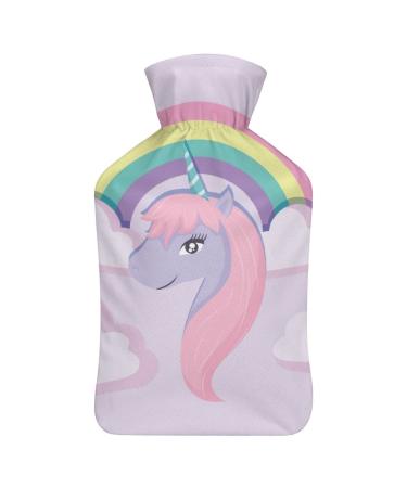 Rainbow Unicorn Hot Water Bottle With Cover Plush Bed Bottle Hand Warmer For Adults And Children 26.5X15.3cm