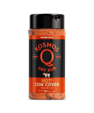 Kosmos Q Cow Cover HOT BBQ Rub | Savory & Spicy Blend | Great on Brisket, Steak, Ribs & Burgers | Best Barbecue Rub | Meat Seasoning & Spice Dry Rub | 10.5 oz Shaker Bottle Cow Cover (HOT) 10.5 Ounce (Pack of 1)