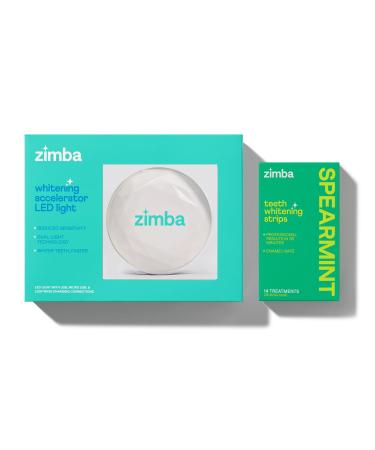 Zimba Teeth Whitening LED Light Kit with 14 Professional-Grade Whitening Strips (Spearmint) Spearmint LED + Whitening Strips
