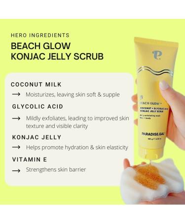 ParadiseGal Exfoliating Body Scrub Kit - Coconut Glycolic Acid Jelly Scrub (6.3oz) with Konjac Sponge & Bag | Gentle Face & Body Exfoliator with Caffeine & Vitamin E | Best for Rough Skin KP Cellulite - Buy Online on GoSupps.com