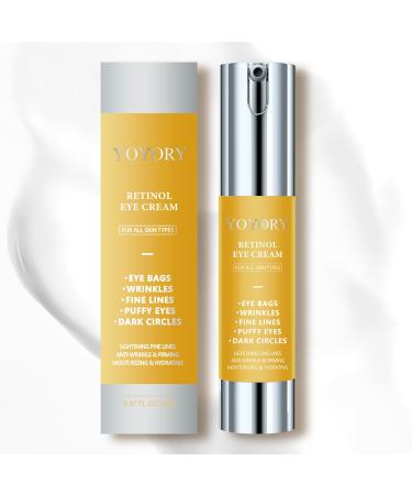 Retinol Eye Cream for Eye Bags - Rapid Under Dark Circles Wrinkles Fine Lines Puffiness | Hydrating Anti-Aging Moisturizer Skin Care Christmas gifts for Women and men 0.67 fl oz (Yellow)