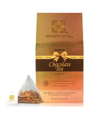 Secrets Of Tea Organic Chocolate Tea - Luxurious Rich No Sugar Caffeine-Free- 20 Sachets ((1 Pack)