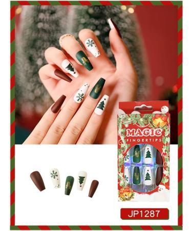 Christmas False Fingernails - Self-Adhesive Artificial Nails for Women & Girls | Full Coffin Nail Tips - Buy Online on GoSupps.com