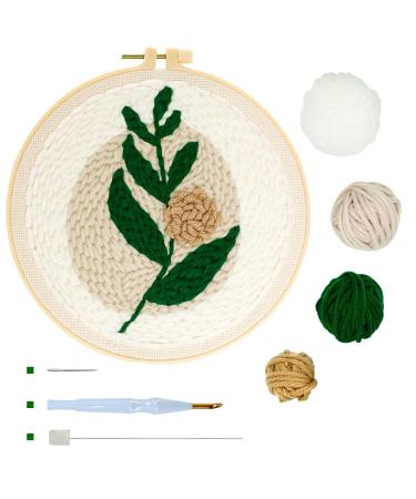 Punch Needle Kit for Beginners Adults Kids Easy Punch Needle Embroidery Kit Tool Threader Fabric Embroidery Hoop Yarn Rug Punch Needle leaf - Buy Online on GoSupps.com