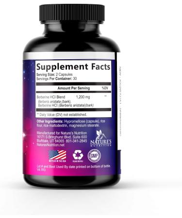 Berberine HCL Supplement 1200mg - High Absorption HCL Extra Strength Berberine Supplement for Advanced Heart Health & Daily Immune Support Sugar Free Vegan Bottled in USA - 60 Veggie Capsules 60 Count (Pack of 1) - Buy Online on GoSupps.com