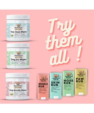 Wrinkle Wipes + Balm for Bulldogs, French Bulldogs, Pugs, English Bulldogs | Cleans & Soothes Wrinkles, Tear Stains, Tail Pockets & Paws | Anti-Itch Formula | 100 Soft Cotton Pads - Buy Online on GoSupps.com