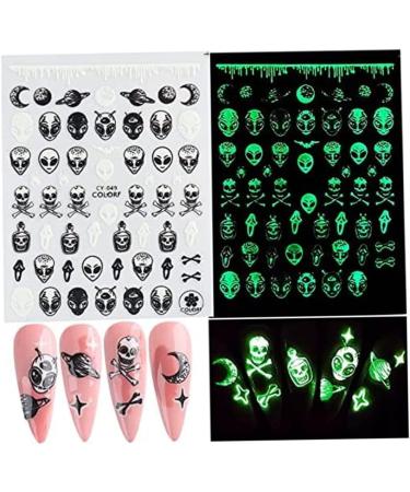 Halloween Nail Art Stickers Glow in The Dark Nail Decals 3D Self-Adhesive Fluorescent Nail Stickers Skull Spider Witch Ghost Pumpkin Bat Snake Nail Design for Women and Girls DIY Acrylic Nail - Buy Online on GoSupps.com