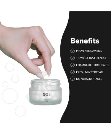 Eco-Friendly Sol Teeth Whitening Toothpaste Tablets | Zero Waste Plastic Free Vegan Mint Flavor | Travel-Friendly Glass Jar | 60 Tablet Pack - Buy Online on GoSupps.com
