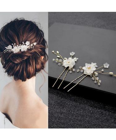 inSowni 26 Pack Gold Flower Pearl Wedding Hair Combs and Pins Set - Rhinestone Crystal Bridal Accessories for Women, Girls, Brides, Bridesmaids - Buy Online on GoSupps.com