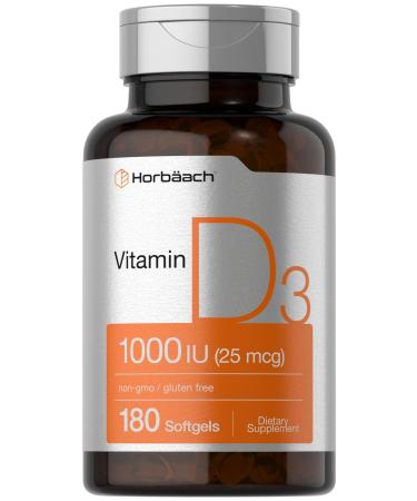 Horb ach Vitamin D3 1000IU Softgels (25mcg) | 180 Count | Non-GMO Gluten Free Supplement