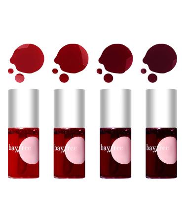 4 Pcs Fruit Lip Stain Set  Vivid Watery Lip Tint Lip Gloss  Plump Velvet Lip Tint Stain  Natural Matte Liquid Lipstick for Lips Cheek Eye  Non-Stick Cup Mini Tinted Lip Long lasting Waterproof (4 Colors)