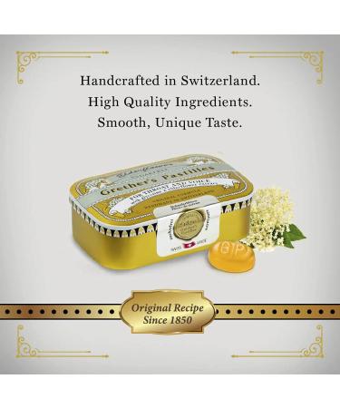 Grether's Sugarfree Elderflower Pastilles - Dry Mouth Relief - Soothing Throat & Healthy Voice - Long-Lasting Floral Flavor - Gluten-Free - 3-Pack, 3.75 oz - Buy Online on GoSupps.com