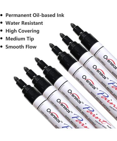 Black Paint Markers Pens - 6 Pack Permanent Medium Tip Oil Based Pen for Rock, Wood, Fabric, Glass - Waterproof & Quick Dry - Buy Online on GoSupps.com