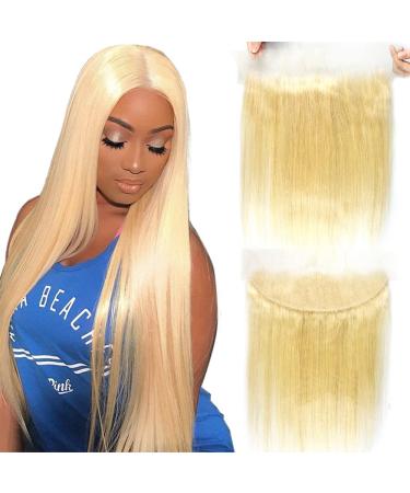 QTHAIR 12A Russian Blonde #613 Transparent Color Lace Frontal 100% Russian Blonde Body Wave Human Hair Full Lace Frontal for Black Women(10", #613 Honey Blonde Straight Frontal,130% Density) Pre Plucked Natural Hair Line w…