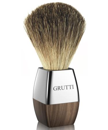 Grutti shaving brush handmade made of 100% real roof hair with wooden handle for wet shaving with razor plane produces powerful foam vegan rasping brush for a pleasant wet shave brown