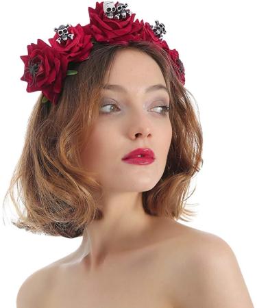Halloween Rose Flower Headband Red Rose Flower Crown Festival Headband Hair Garland Rose Headpiece Reality Rose Floral Crown Garland Halo Flower Headpiece Rose Hair Wreath with Skull and Spider Prop - Buy Online on GoSupps.com