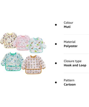 QinGuang 5pcs Long Sleeve Baby Bibs | Waterproof Feeding Apron for 6-36 Months - Buy Online on GoSupps.com