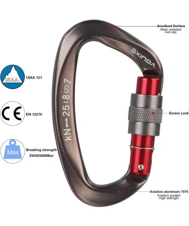 XINDA Screwgate Locking Carabiner Clip Set - 5 Pack Heavy Duty Rock Climbing Carabiners - Professional Outdoor Gear in Gray - Buy Online on GoSupps.com
