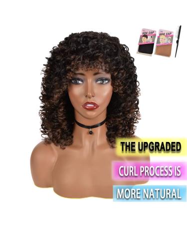 Premium Short Synthetic Curly Afro Wig for Black Women with Bangs - Mixed Brown #2/33 - Buy Online on GoSupps.com