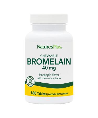 NaturesPlus Chewable Bromelain - 40 mg - Natural Proteolytic Enzyme Supplement , Sinus Support , Anti-Inflammatory - 180 Chewable Tablets ( 180 Servings )