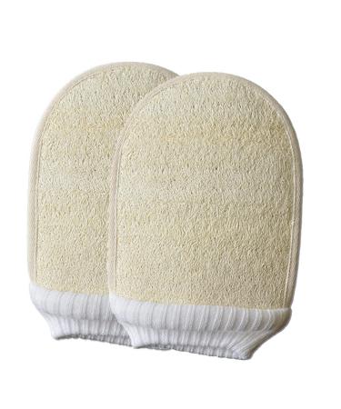 SGRACE Lufas for Men Exfoliating Shower Mitt Gloves Loofah Sponge Pads with Adhesive Wall Hooks Natural Luffa Body Body Bath Spa (7.9''X5.1''  2)  Beige 7.9X5.1 2.0