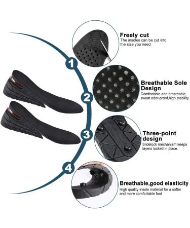 RMENOOR 4-Layer Air-Padded Height Increase Insoles - Adjustable 3-7.5cm Invisible Heel Lift Inserts for Men & Women - Black - Buy Online on GoSupps.com