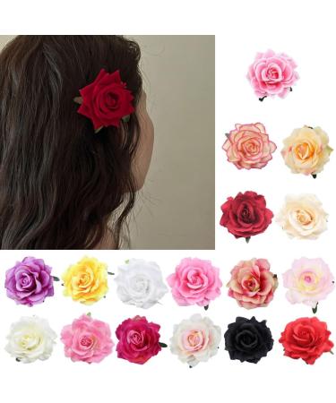 AJTUTUS Rose Clip Fabric Rose Flower Hair Pins Brooch Floral Clip Flower Pin Headpieces Woman Wedding Party Favor Accessory - Buy Online on GoSupps.com